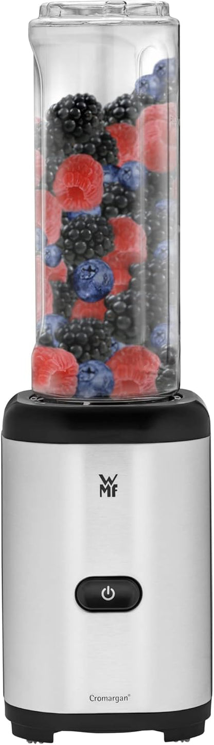 WMF Kult X Mix & Go Mini Smoothie Maker, Standmixer, Blender elektrisch, Shake Mixer 300 Watt Leistung, Tritan-Kunststoff Flasche 600ml, auslaufsicherer Schraubdeckel, rutschfeste Füße, Silber/Schwarz