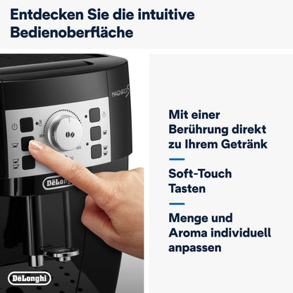 De'Longhi Magnifica S ECAM 22.110.B Kaffeevollautomat mit Milchaufschäumdüse für Cappuccino, mit Espresso Direktwahltasten und Drehregler, 2-Tassen-Funktion, 1,8 Liter Wassertank, Schwarz/Silber