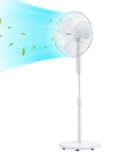 Midea FS40-15FR Standventilator Leise mit Fernbedienung, 3 Geschwindigkeitsstufen,LED Anzeige, 7,5H Timer, höhenverstellbar, 80°Oszil-lationsfunktion, 55W Kraftvoller,Ventilator,Luftzirkulation