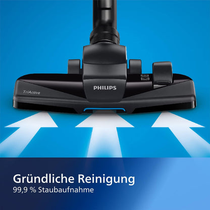 Philips PowerPro Compact Staubsauger – Leicht, Kabellos und Beutellos, 900 W Saugleistung, TriActive Düse Für Hartböden und Teppich, Allergy H13 HEPA-Filter, PowerCyclone 5 Technologie (FC9332/09)