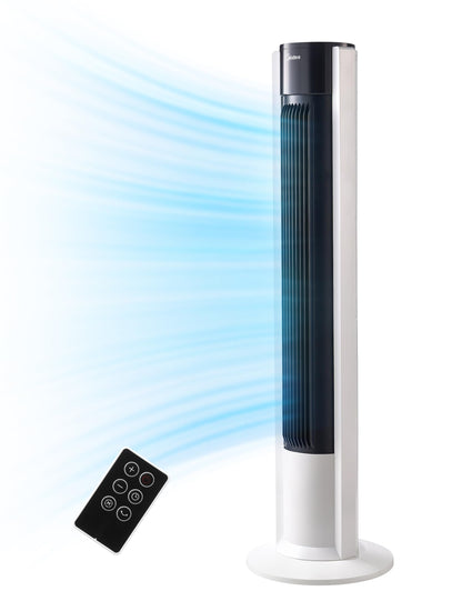Midea FZ10-17JR Turmventilator Leise mit Fernbedienung 92CM, mobiler Lüfter,Ventilator Säulenventilator,7 Stunden Timer,3 Modi,3 Geschwindigkeiten,45W Standventilator,Schwarz