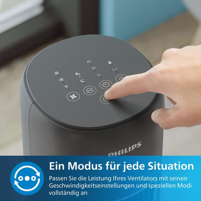 Philips Oszillierender Turmventilator 5000 Serie, 105 cm, Fernbedienung, Timer, 3 Geschwindigkeiten, 3 Modi, 40W, leistungsstarker leiser Luftstrom, geeignet als Aroma-Diffuser, grau (CX5535/11)