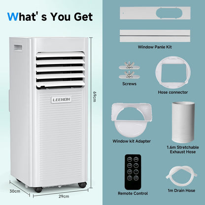 Klimaanlage Mobil 9000 BTU, LEENON Mobil Klimagerät 4 in 1 Kühlen Entfeuchten Ventilato& Schlafmodus, 2.6KW Mobile Klimaanlage mit Abluftschlauch, Fernbedienung/24h Time für Zuhause Bür bis zu 35 m²