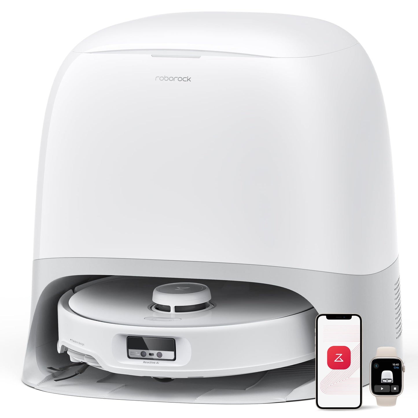 roborock Qrevo Curv S5X-Set Saugroboter mit Wischfunktion Absaugstation, Dual Anti-Tangle-System, 18.500 Pa Saugkraft, 75°C Heißwasser-Moppwäsche, Intelligente Schmutzerkennung, All-in-One-Dock (Weiß)