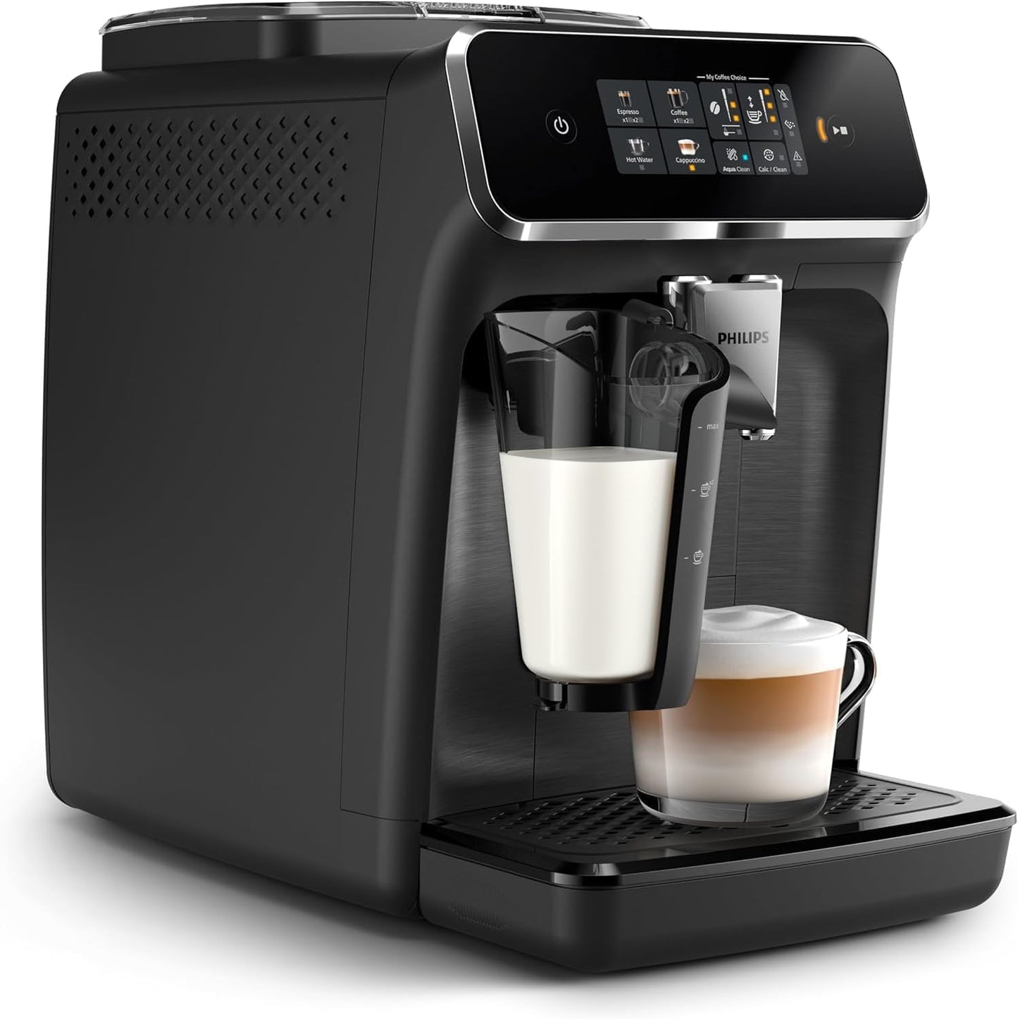 Philips 2300 Series Kaffeevollautomat - 4 Getränke, Modernes Farb-Touchscreen-Display, LatteGo-Milchsystem, SilentBrew, 100% Keramikmahlwerk, AquaClean Filter. Mattschwarz (EP2330/10)