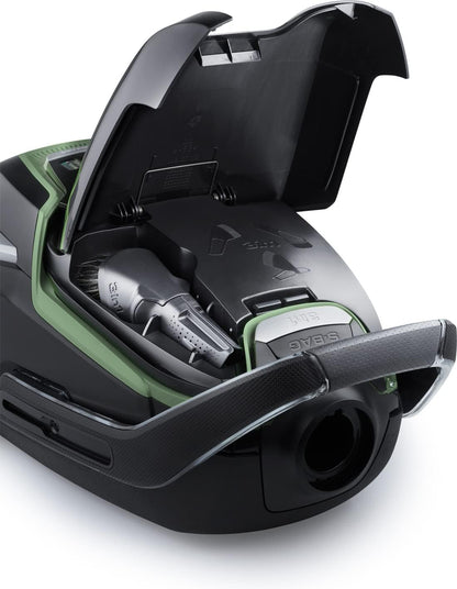 AEG Staubsauger mit Beutel, 70% Recyclingmaterial, inkl. Zusatzdüsen, 12 m, 850 Watt, nur 65 dB(A), 5 l Staubbeutelvolumen, Waschbarer Filter, Neue Technische Version, schwarzgrün, VX9-2-ÖKO