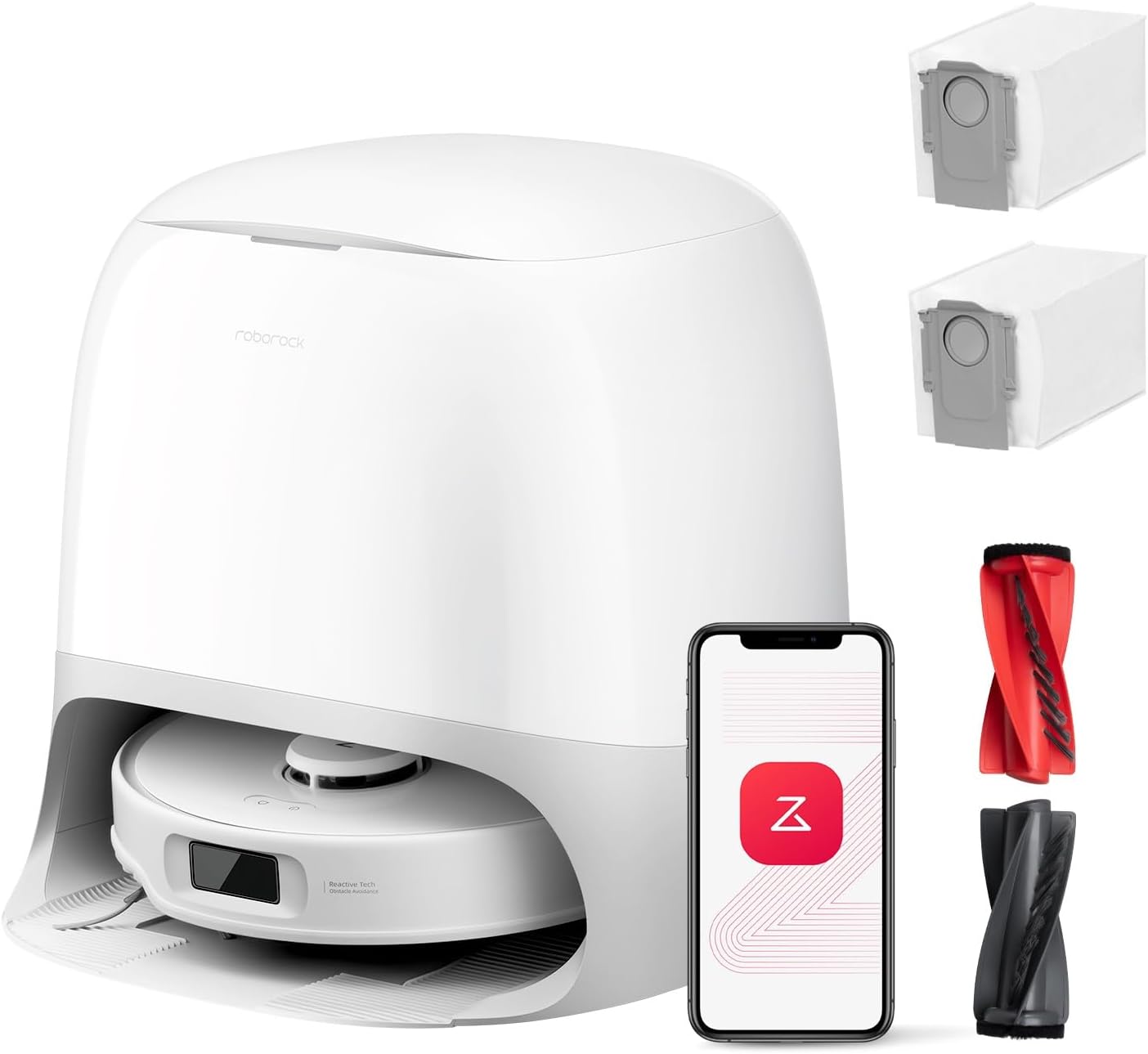 roborock Qrevo Curv S5X-Set Saugroboter mit Wischfunktion Absaugstation, Dual Anti-Tangle-System, 18.500 Pa Saugkraft, 75°C Heißwasser-Moppwäsche, Intelligente Schmutzerkennung, All-in-One-Dock (Weiß)