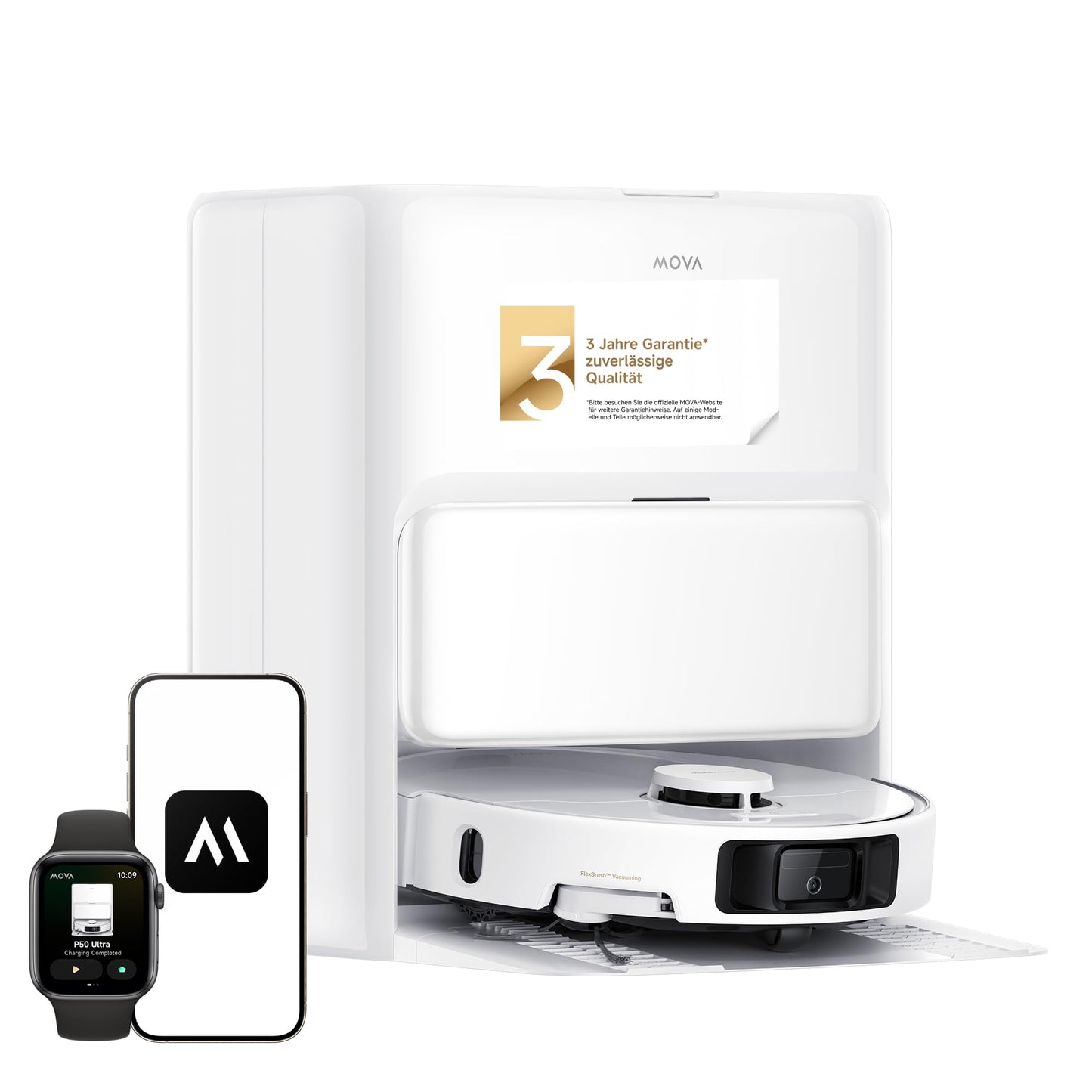 Mova P50 Pro Ultra Saugroboter mit Wischfunktion, 19.000 Pa Saugkraft, 75 ℃ Heißwasser-Moppwäsche, automatische Reinigung, automatische Entleerung, automatische Nachfüllung, Hindernisvermeidung