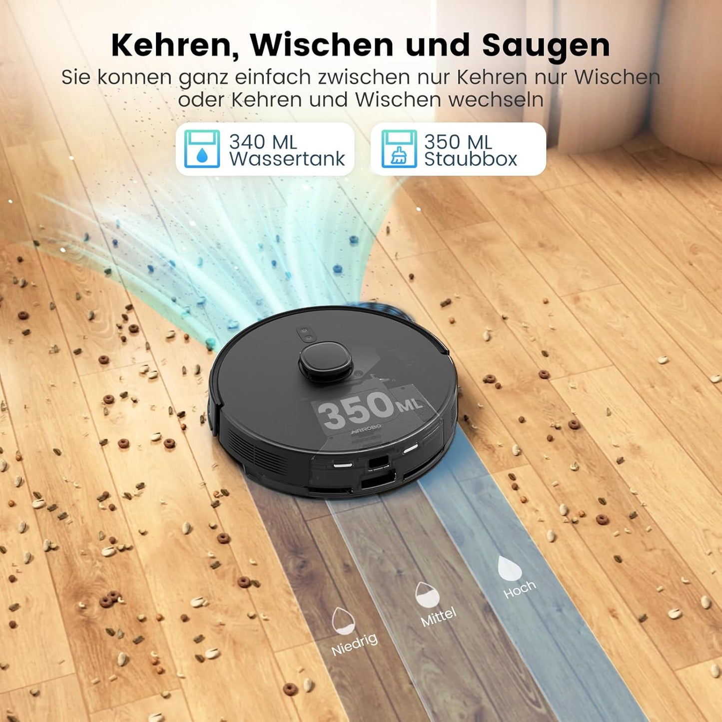 AIRROBO T20+ Saugroboter mit Wischfunktion, 3.5L Staubsauger Roboter mit Absaugstation, 180Min Laufzeit, LiDAR Navigation, Starke Saugkraft ideal für Teppich und Tierhaare, APP Steuerung