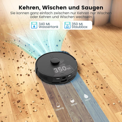 AIRROBO T20+ Saugroboter mit Wischfunktion, 3.5L Staubsauger Roboter mit Absaugstation, 180Min Laufzeit, LiDAR Navigation, Starke Saugkraft ideal für Teppich und Tierhaare, APP Steuerung