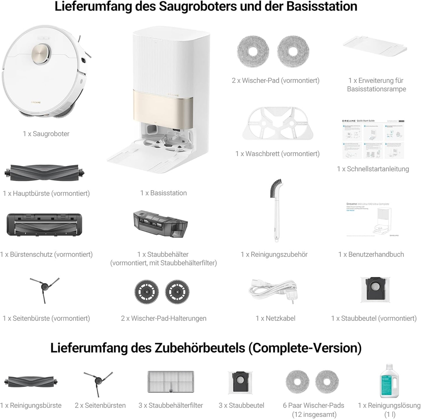 dreame X40 Ultra Complete Saugroboter mit Wischfunktion, 12.000Pa Saugkraft, 70℃ Wischmopp, selbstreinigend, automatische Entleerung, automatisches Nachfüllen, Anti-Wirrwarr und anhebbare Bürsten