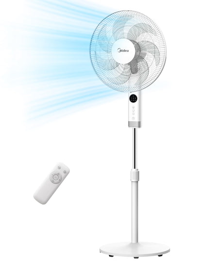Midea FS40-15FR Standventilator Leise mit Fernbedienung, 3 Geschwindigkeitsstufen,LED Anzeige, 7,5H Timer, höhenverstellbar, 80°Oszil-lationsfunktion, 55W Kraftvoller,Ventilator,Luftzirkulation