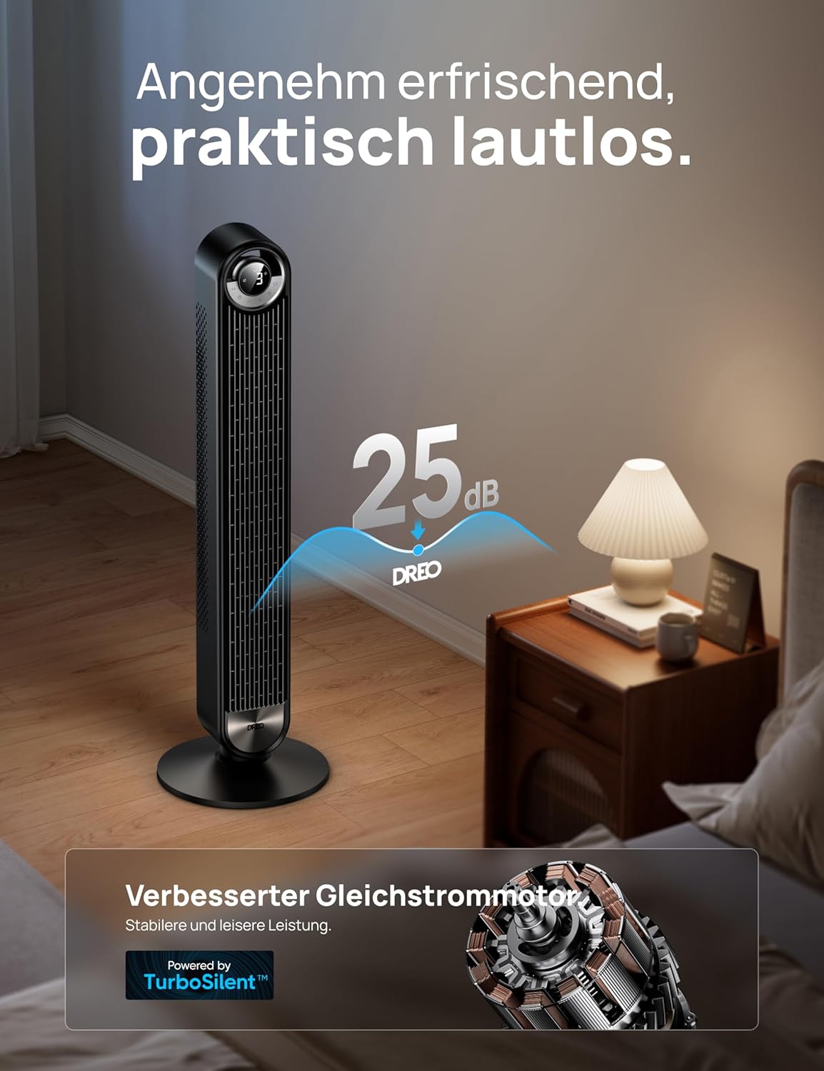 Dreo Smart Leiser Turmventilator mit Kühlung, 106cm WiFi Alexa Tower Fan, 90° oszillierender Ventilator, Fernbedienung 9-Geschwindigkeit 4 Modi 12 Std Timer Sprachsteuerung, Cruiser Pro T2S, Schwarz