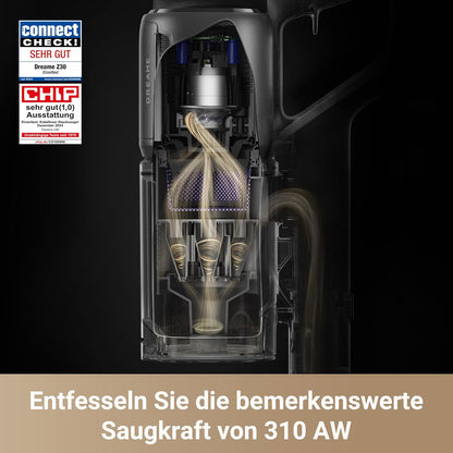 dreame Z30 Kabelloser Bodenstaubsauger, 310 AW Saugkraft, 90 min Max Reinigungszeit, Dust-Reveal-Technologie, Tierhaar-Entfernungswerkzeug, Multi-Flächen-Saugkraft, Schmutzerkennung