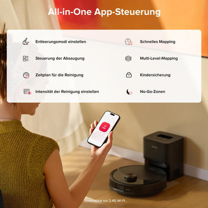 roborock Q10 S5+ Set Saugroboter mit Wischfunktion, 10.000 Pa HyperForce Saugkraft, Dual Anti-Tangle System, Auto Lifting Mopping, Ideal für Tierhaare, Teppiche, Hartböden (Schwarz)