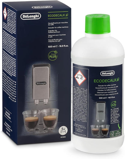 De'Longhi EcoDecalk Entkalker DLSC500, 5 Entkalkungs Dosen, Kaffee Maschinen Entkalker, Kaffee Maschinen Wartungs Zubehör, Pflanzliche Inhaltsstoffe, Flasche mit 5 Dosen, 500ml