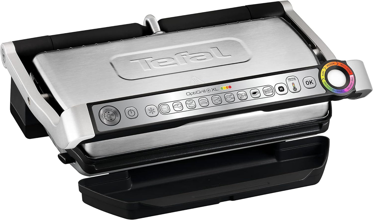 Tefal OptiGrill+ XL Kontaktgrill, 9 Programme, Garstufenanzeige, Abnehmbare XL-Platten, Manueller Modus, Elektrogrill, Edelstahl, GC722D16