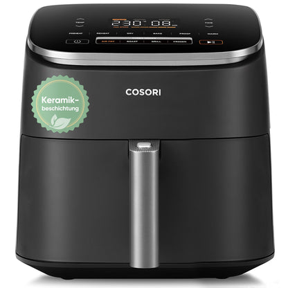 Cosori Turboblaze Airfryer Heißluftfritteuse, 9-in-1 Air Fryer XXL 6L, leiser DC Motor mit 5 Geschwindigkeitsstufen, Grillen, Backen, Gären, Dehydrieren, Tiefkühlen, 87 Rezepte, 64% energiesparend