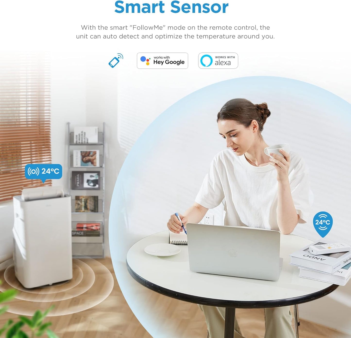 Midea Mobiles Klimagerät Silent Cool 26 Pro WF, 9000 BTU 2,6kW, Kühlen&Ventilieren&Entfeuchten, Raumgröße bis 88m³(33㎡), APP-Steuerung/Alexa/Google Home/IFTTT, Mobile Klimaanlage mit Abluftschlauch