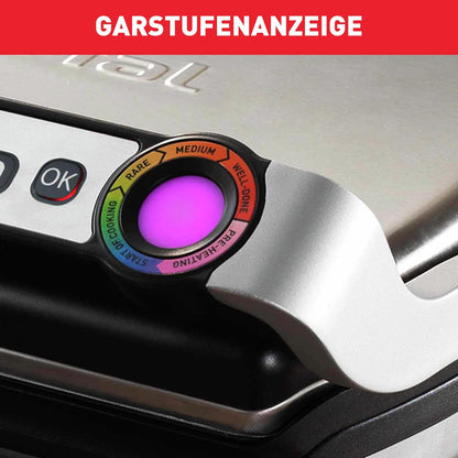Tefal OptiGrill+ XL Kontaktgrill, 9 Programme, Garstufenanzeige, Abnehmbare XL-Platten, Manueller Modus, Elektrogrill, Edelstahl, GC722D16