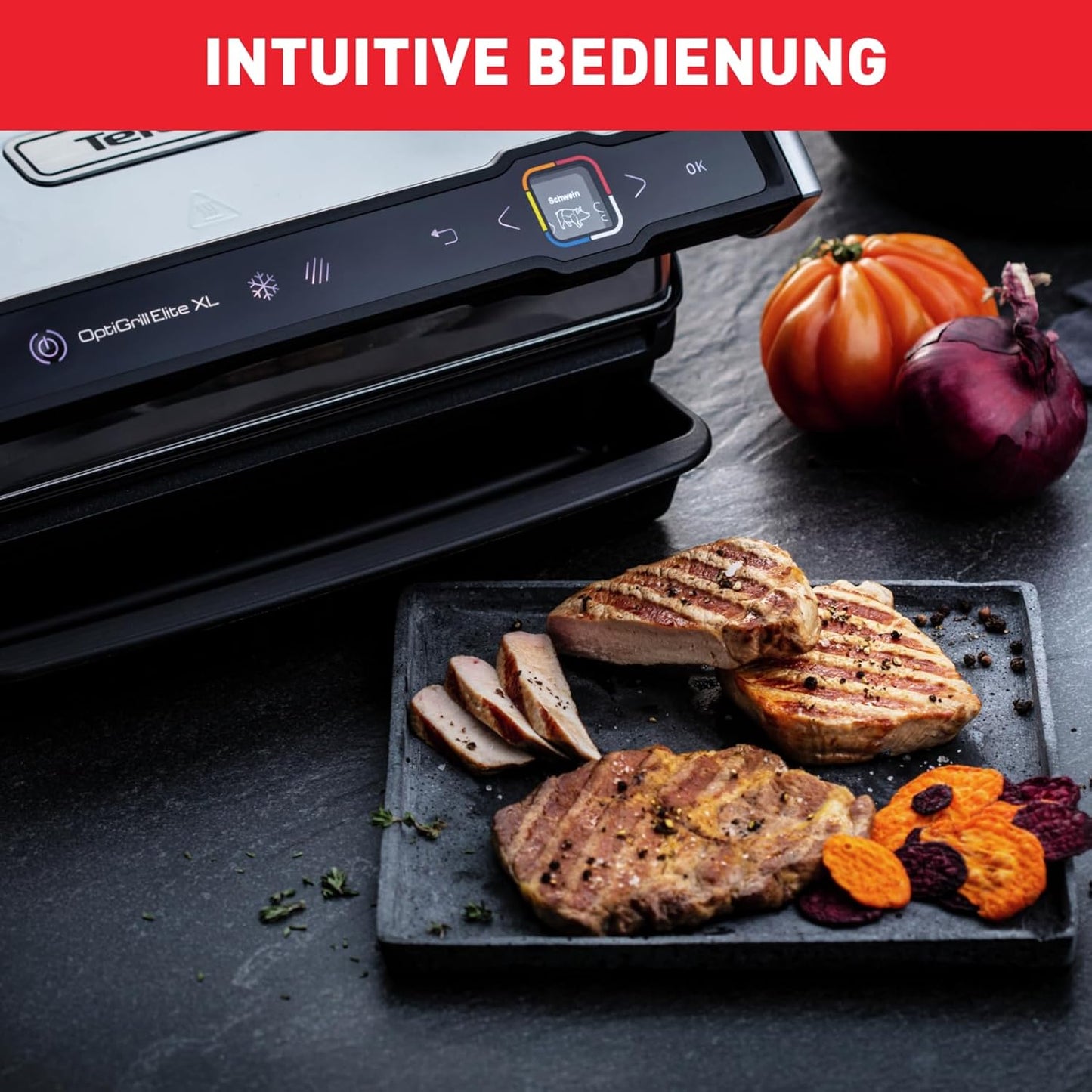 Tefal OptiGrill Elite XL Kontaktgrill, 16 Programme, Digitales Display mit Garstufenanzeige, abnehmbare XL-Platten, Grillboost-Funktion, intuitive Bedienung, Elektrogrill, Edelstahl, GC760D12