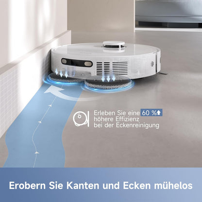 Mova E30 Ultra Roboterstaubsauger und -wischer mit automatischer Entleerung und Selbstreinigung des Wischers, 7.000Pa Saugleistung, 10,5 mm Wischeranhebung, Ultraschall-Teppicherkennung