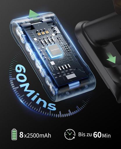 SunSare Akku Staubsauger 550W/45000Pa/60Min, Staubsauger Kabellos mit Smart Display und Ladestation, Leichter Antiverwicklung Akkusauger, Super Leise akkustaubsauger für Hartböden Teppiche Tierhaare