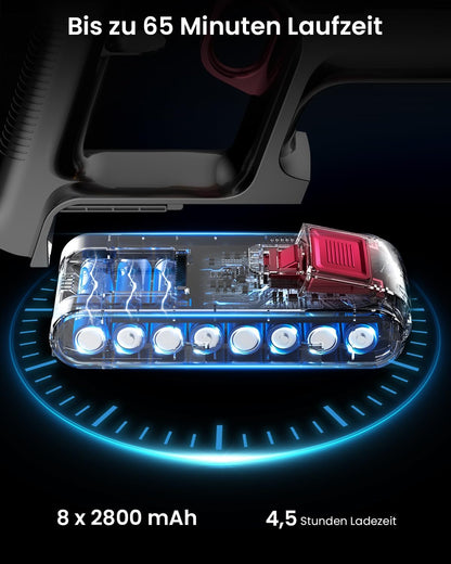 Anyson 45000Pa/550W/70Min Staubsauger Kabellos, 1.6L Akku Staubsauger Super Leise, Akkustaubsauger Selbstladender mit LED Display/Anti-Tangle-Bürste, Stabstaubsauger für Hartböden Teppiche Tierhaare