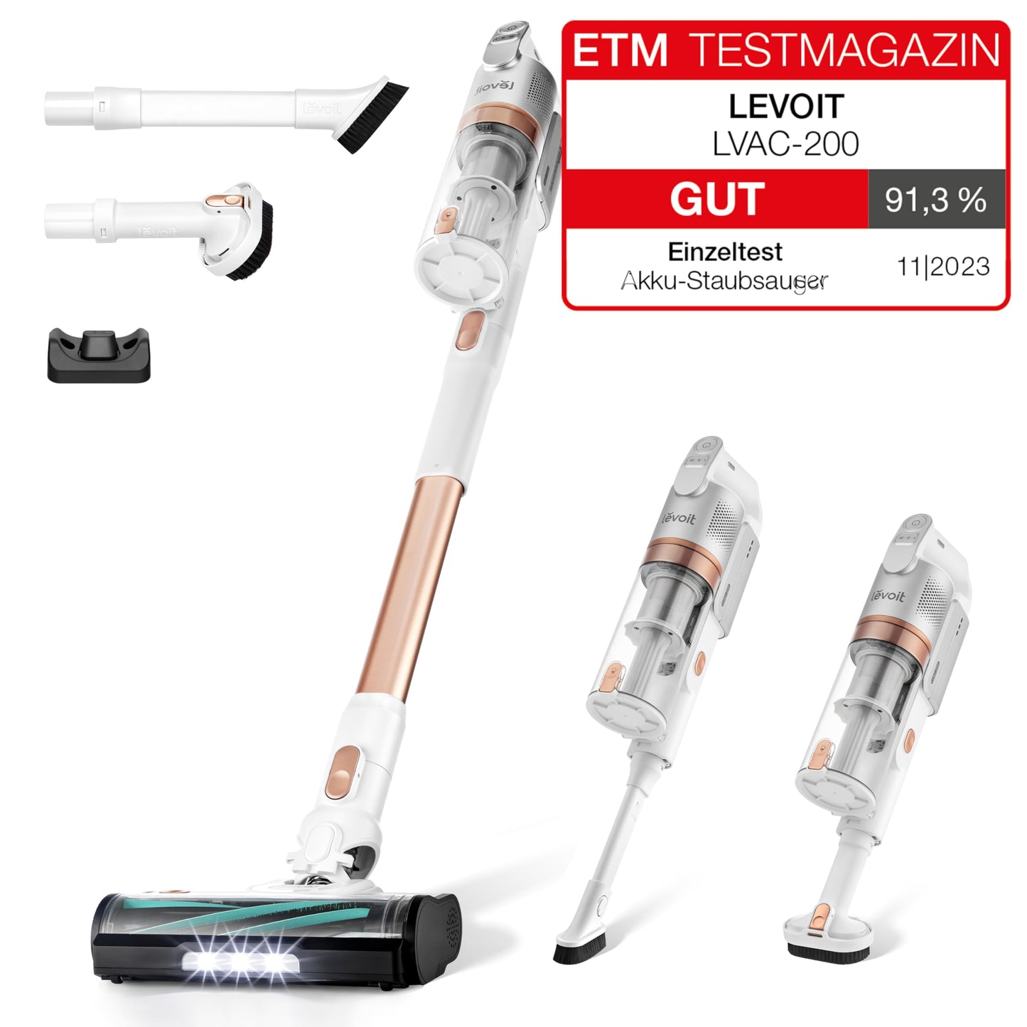 Levoit - Akku Staubsauger mit Tierhaardüse - Anti Haar Wrap - 4-in-1 Kabelloser Akkustaubsauger - 99,9 Prozent Filterleistung - Beutelloser Akkusauger für Teppich/Hartböden/Auto - max 50 min Laufzeit