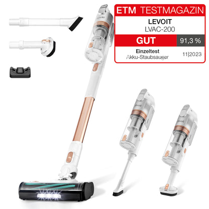Levoit - Akku Staubsauger mit Tierhaardüse - Anti Haar Wrap - 4-in-1 Kabelloser Akkustaubsauger - 99,9 Prozent Filterleistung - Beutelloser Akkusauger für Teppich/Hartböden/Auto - max 50 min Laufzeit