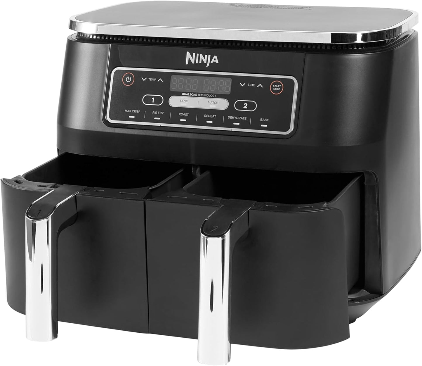 Ninja Foodi Dual Zone Digitale Heißluftfritteuse, 7,6L Airfryer, 2 Fächer, Antihaftbeschichtung, spülmaschinenfeste Körbe, 6-in-1, 4-6 Portionen, Schwarz AF300EU
