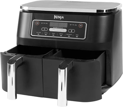 Ninja Foodi Dual Zone Digitale Heißluftfritteuse, 7,6L Airfryer, 2 Fächer, Antihaftbeschichtung, spülmaschinenfeste Körbe, 6-in-1, 4-6 Portionen, Schwarz AF300EU