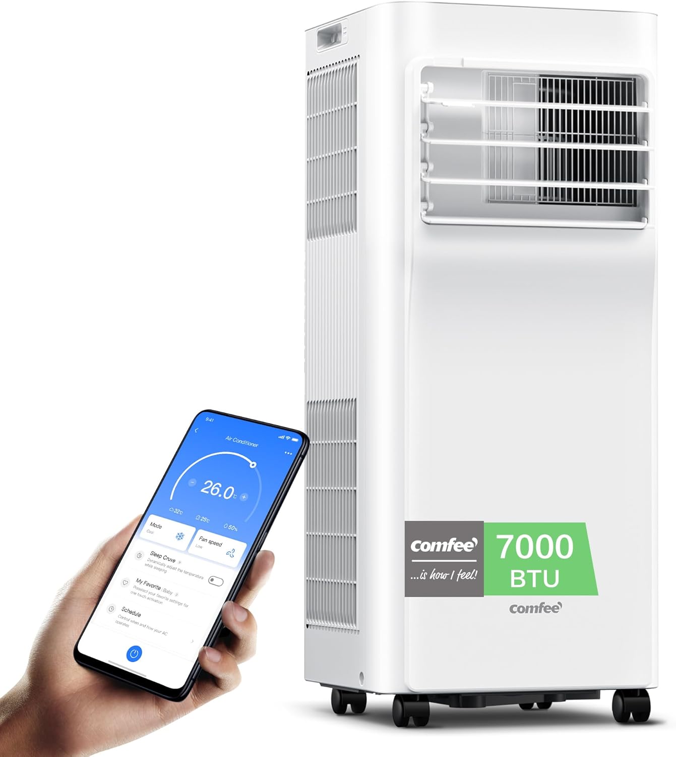 Comfee Mobiles Klimagerät Breezy Cool Pro 2.0,7000 BTU 2,0kW, Kühlen&Ventilieren&Entfeuchten,APP-Steuerung,Raumgröße bis 68m³(25㎡)，Mobile Klimaanlage mit Abluftschlauch,
