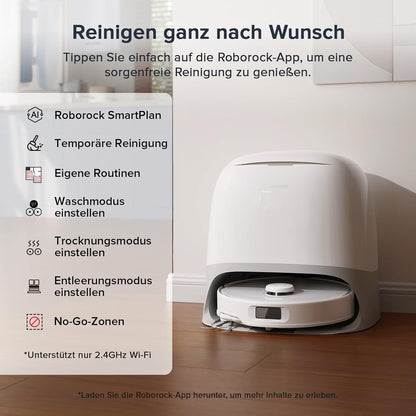 roborock Qrevo Curv S5X-Set Saugroboter mit Wischfunktion Absaugstation, Dual Anti-Tangle-System, 18.500 Pa Saugkraft, 75°C Heißwasser-Moppwäsche, Intelligente Schmutzerkennung, All-in-One-Dock (Weiß)