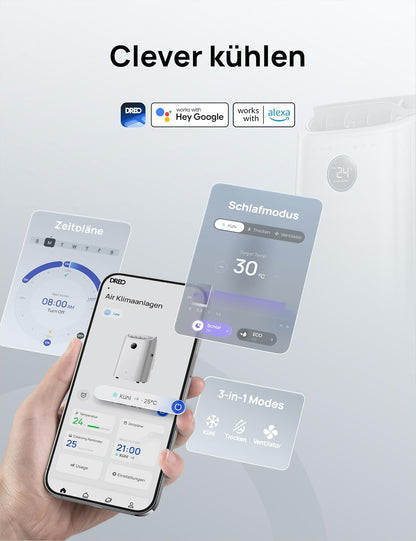 Dreo Tragbare Klimaanlagen, 10.000 BTU AC Einheit für Schlafzimmer mit Drainagefreier Kühlung, APP/Stimme/Fernbedienung, 24h Timer mit Ventilator & Luftentfeuchter, AC515S