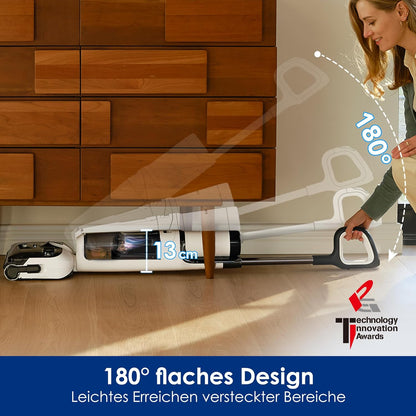 Tineco Floor One Stretch S6 Nass Trockensauger, 180°-Flachdesign Saugwischer 13cm Liegehöhe, 70°C 5min FlashDry Selbstreinigung, 3-Seitige Kantenreinigung 40min Laufzeit Reinigung unter tiefen Möbeln