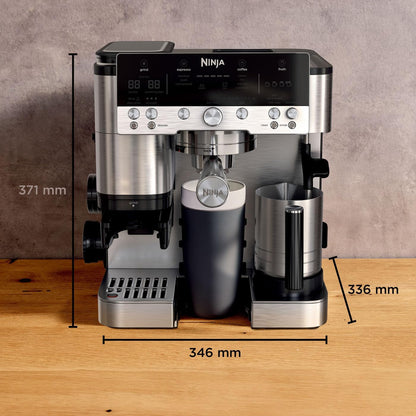 Ninja Luxe Premier 3-in-1-Kaffeemaschine mit Mahlwerk und Aufschäumer für Latte, Cappuccino, Cold Brew & Espresso, einfache Handhabung, 4 Voreinstellungen zum Aufschäumen, Silber, ES601EU