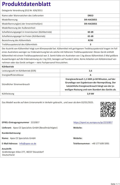 Dreo Tragbare Klimaanlagen, 10.000 BTU AC Einheit für Schlafzimmer mit Drainagefreier Kühlung, APP/Stimme/Fernbedienung, 24h Timer mit Ventilator & Luftentfeuchter, AC515S