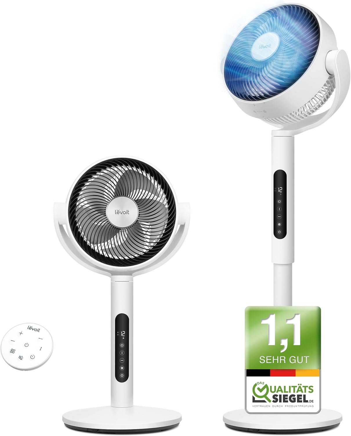 Levoit DC Motor Standventilator, 20dB sehr leiser Ventilator, 30m Wurfweite, 2465m³/h Luftvolumen, Fan mit Fernbedienung & Kühlung, Stand Ventilatoren mit 4 Modi/12 Stufen/12 Std Timer