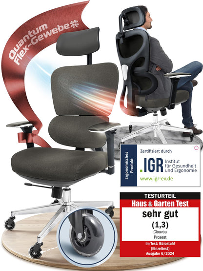 CLOUVOU CleverSeat Bürostuhl Ergonomisch [TESTSIEGER] Schreibtischstuhl 100% individuell einstellbar | Büro Stuhl & Gaming Stuhl | Computerstuhl Home Office Chair Ergonomic | Drehstuhl 150 kg