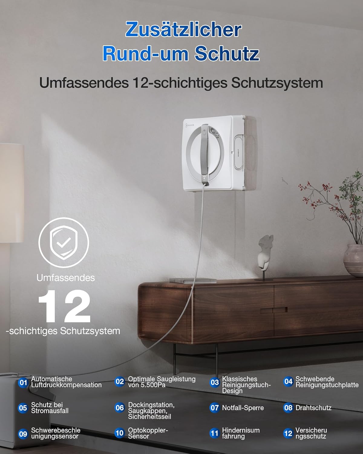 ECOVACS WINBOT W2 PRO Omni Fensterputzroboter mit 6-in-1 Multifunktionsstation, Aufladen im Betrieb, 3-Düsen-Sprühkopf, 12-Stufen-Schutz, Win-SLAM 4.0 Pfadplanung, Weiß