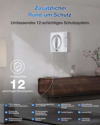 ECOVACS WINBOT W2 PRO Omni Fensterputzroboter mit 6-in-1 Multifunktionsstation, Aufladen im Betrieb, 3-Düsen-Sprühkopf, 12-Stufen-Schutz, Win-SLAM 4.0 Pfadplanung, Weiß