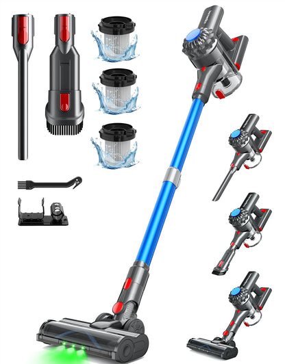 Ivormentico Akku Staubsauger, Staubsauger Kabellos 50Mins/40KPA/450W, Akkustaubsauger mit Geen LED, Kabelloser Staubsauger mit Aufgerüstete Bodenbürste, Staubsauger Akku für Tierhaare, Dunkelblau
