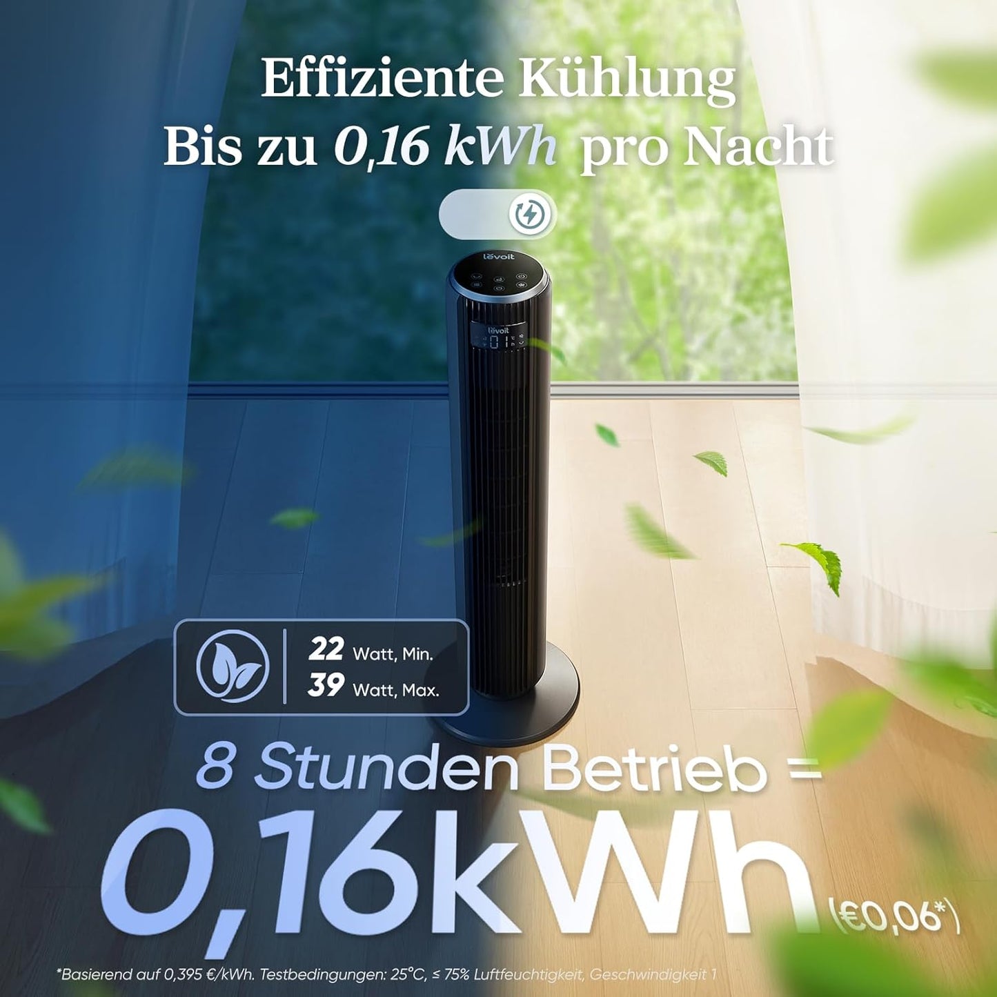 Levoit - Ventilator Leise - Turmventilator mit Kühlung - Tower Fan mit Fernbedienung - Oszillierender Säulenventilator mit Fortschrittlichem Schlafmodu - 5 Geschwindigkeiten 4 Modi 12Std Timer - Grau