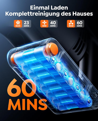 Fieety Akku Staubsauger, 45KPa/550W/60Min Staubsauger Kabellos mit Wandmontierte Ladestation, Aromatherapie, Automatikmodus, Touchscreen, 1M Ausziehbarer Schlauch für Hartböden Teppiche Tierhaare Auto