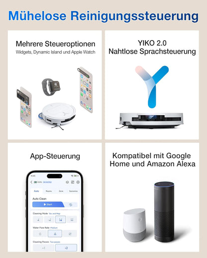 ECOVACS DEEBOT T50 Omni Saugroboter mit Wischfunktion,15.000 Pa, T30 Omni-Upgrade, Ausziehbare Seitenbürste und Mopp, ZeroTangle 2.0, Moppwäsche mit 75°C heißem Wasser, All-in-One Station