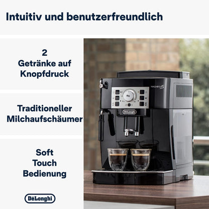 De'Longhi Magnifica S ECAM 22.110.B Kaffeevollautomat mit Milchaufschäumdüse für Cappuccino, mit Espresso Direktwahltasten und Drehregler, 2-Tassen-Funktion, 1,8 Liter Wassertank, Schwarz/Silber