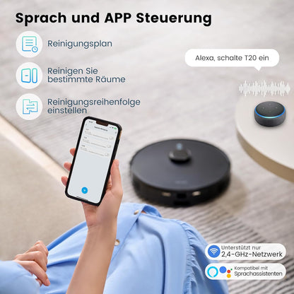 AIRROBO T20+ Saugroboter mit Wischfunktion, 3.5L Staubsauger Roboter mit Absaugstation, 180Min Laufzeit, LiDAR Navigation, Starke Saugkraft ideal für Teppich und Tierhaare, APP Steuerung