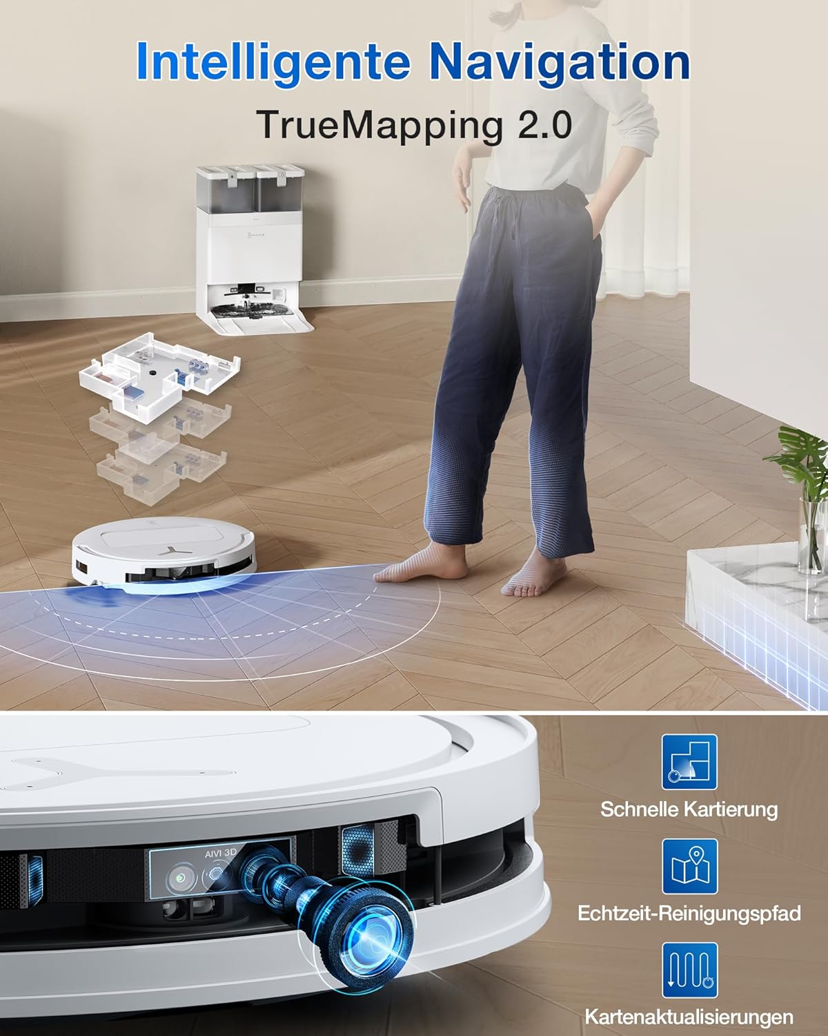 ECOVACS DEEBOT T50 PRO Omni Saugroboter mit Wischfunktion, Ausfahrende Seitenbürste und Wischmopp, 15.000 Pa, T30 PRO OMNI-Upgrade, Auto Zugabe von Reinigungslösung, Moppwäsche mit 75°C heißem Wasser