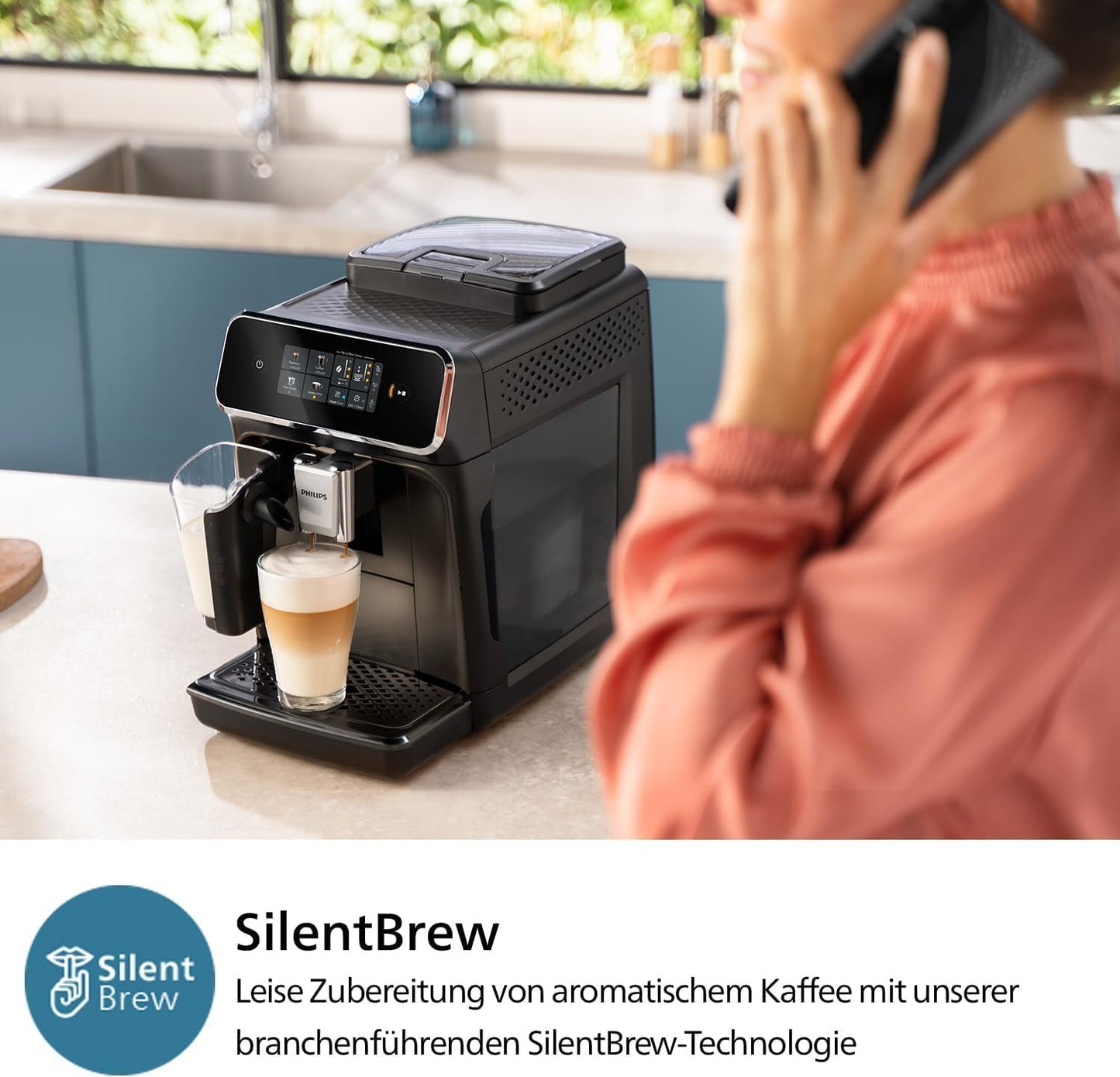 Philips 2300 Series Kaffeevollautomat - 4 Getränke, Modernes Farb-Touchscreen-Display, LatteGo-Milchsystem, SilentBrew, 100% Keramikmahlwerk, AquaClean Filter. Mattschwarz (EP2330/10)